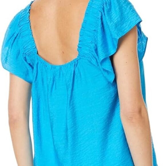 Lilly Pulitzer Caralisa Flutter Sleeve Top‎ Square Neck Size S Tangier Teal NEW - Picture 2 of 11